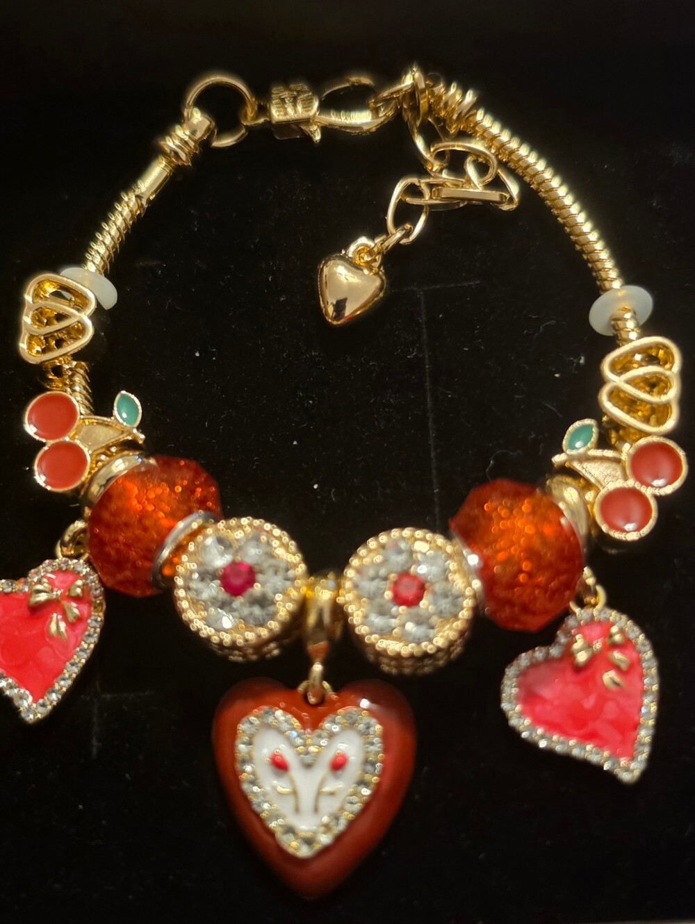 Gold-Tone Red Heart Charm Bracelet - Women Jewelry